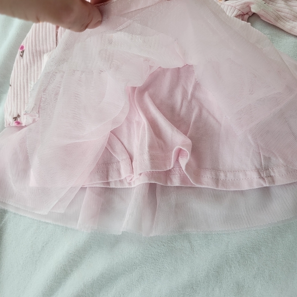 Cat & Jack pink bunny & floral print long sleeve tulle dress 0-3m NWOT - Picture 4 of 6